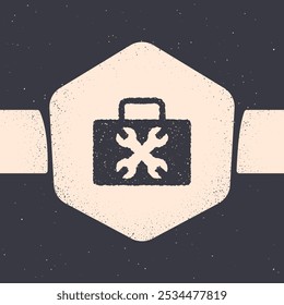 Grunge Toolbox icon isolated on grey background. Tool box sign. Monochrome vintage drawing. Vector