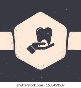 Grunge Tooth icon isolated on grey background. Tooth symbol for dentistry clinic or dentist medical center and toothpaste package. Monochrome vintage drawing. Vector Illustration