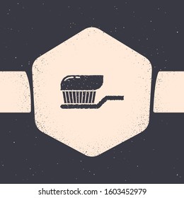 Grunge Toothbrush with toothpaste icon isolated on grey background. Monochrome vintage drawing. Vector Illustration