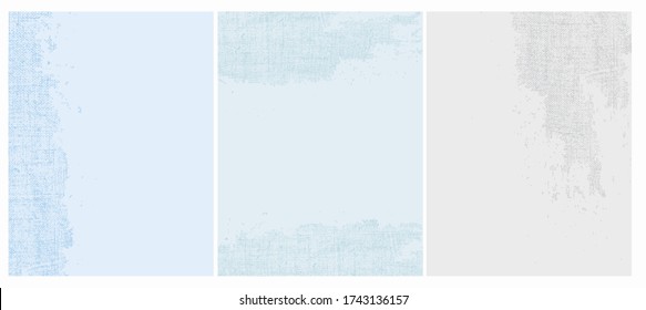 Grunge Torn Canvas Vector Layouts. Abstract Irregular Light Blue and Light Gray Worn Surface. Rough Old Linen Background. Simple Abstract Vector Prints. Ragged Ctoth Print.