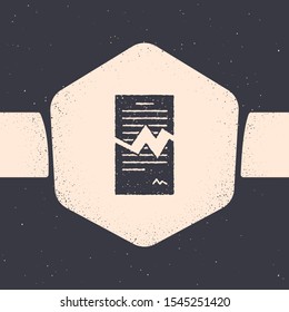 Grunge Torn contract icon isolated on grey background. File icon. Checklist icon. Business concept. Monochrome vintage drawing. Vector Illustration