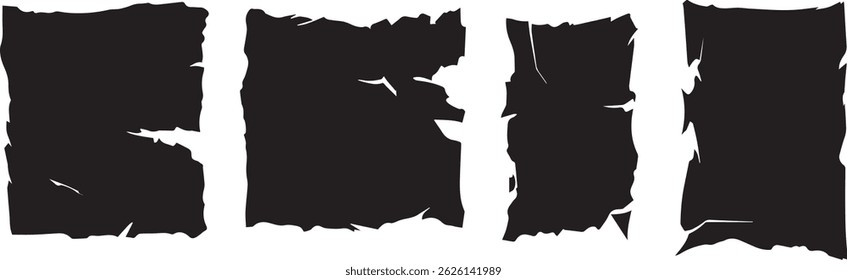 Grunge Torn Paper Shape Vector Set, Vintage Ripped Tape Silhouettes with Rough Edges for Collage and Graphic Design