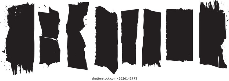 Juego de Vectores de tira de papel rasgado Grunge, bordes rasgados afligidos y Elementos superpuestos texturizados para diseño punk y collage