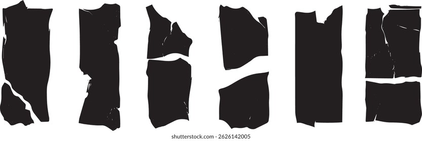 Grunge Torn Paper and Tape Silhouette Set, Distressed Ripped Sticker Shapes for Collage, Poster, and Scrapbook Design