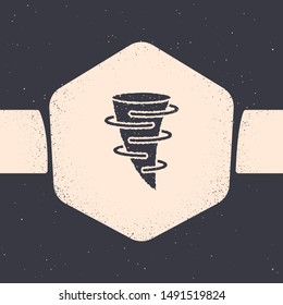 Grunge Tornado icon isolated on grey background. Monochrome vintage drawing. Vector Illustration