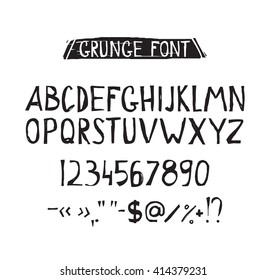 Grunge tough simple font. Universal alphabet with capital letters, numbers, glyphs, sign for your design concept, art, business
