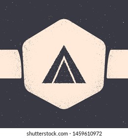 Grunge Tourist tent icon isolated on grey background. Camping symbol. Monochrome vintage drawing. Vector Illustration
