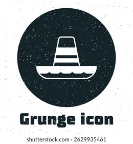 Grunge Traditional mexican sombrero hat icon isolated on white background. Monochrome vintage drawing. Vector