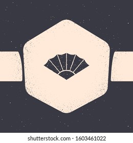 Grunge Traditional paper chinese or japanese folding fan icon isolated on grey background. Monochrome vintage drawing. Vector Illustration