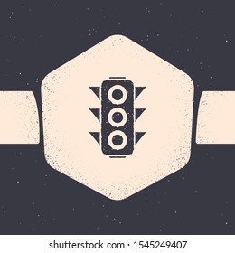 Grunge Traffic light icon isolated on grey background. Monochrome vintage drawing. Vector Illustration