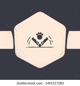 Grunge Trap hunting icon isolated on grey background. Monochrome vintage drawing. Vector Illustration