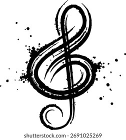 Grunge Treble Clef Vector Icon Splatter Style Music Note