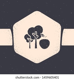Grunge Tree with apple icon isolated on grey background. Agricultural plant. Organic farm product. Gardening theme. Monochrome vintage drawing. Vector Illustration
