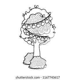 grunge tree with branch leaves and bulbs hanging