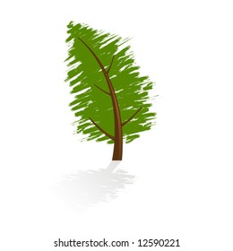 Grunge tree icon with reflection