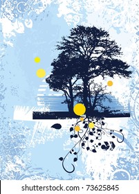 Grunge Tree Silhouette Background