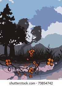 Grunge Tree Silhouette Background