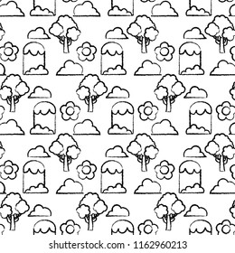 grunge trees with mountains and bushes plants background