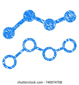 Grunge Trends icon with scratched design and dirty texture. Unclean vector blue Trends pictogram for rubber seal stamp imitations and watermarks. Draft sticker symbol.