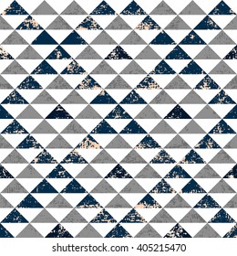Grunge triangle seamless pattern in trendy colors, vector illustration