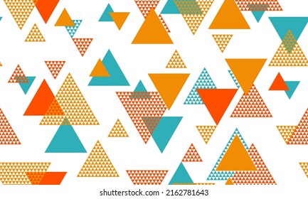 Grunge triangle shapes seamless pattern graohic design. Textile print. Colorful triangles motion backdrop. Triangular shapes scandinavian repeating pattern.