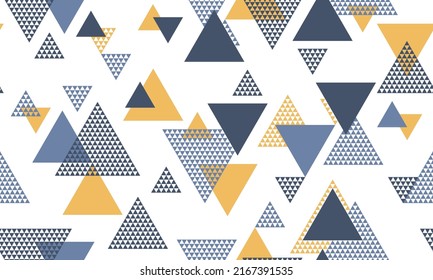 Grunge triangle shapes seamless pattern vector design. Fashionable print. Colorful triangles motion background. Mix triangular shapes seamless pattern.