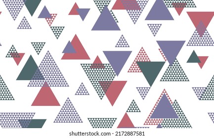 Grunge triangle shapes seamless pattern graohic design. Wallpaper print. Colorful triangles motion. Mix triangular shapes endless pattern.