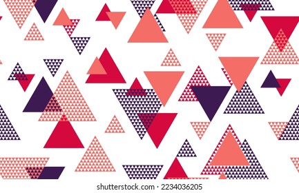 Grunge triangle shapes seamless pattern vector design. Fashion fabric patchwork design. Colorful triangles motion. Triangular shapes scandinavian seamless pattern.