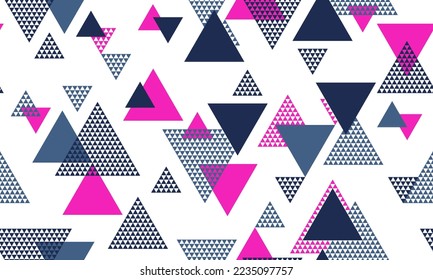 Grunge triangle shapes seamless pattern graohic design. Fashionable print. Colorful triangles motion backdrop. Mix triangular shapes endless pattern.