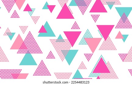 Grunge triangle shapes seamless pattern graohic design. Geometric print. Colorful triangles motion background. Mix triangular shapes seamless pattern.