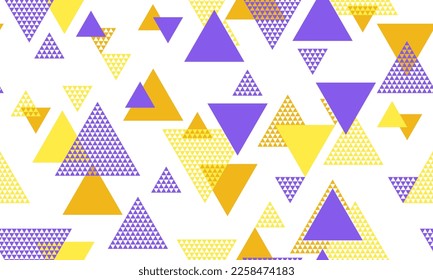 Grunge triangle shapes seamless pattern graohic design. Fashionable print. Colorful triangles motion backdrop. Triangular shapes scandinavian endless pattern.