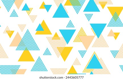 El triángulo de grunge da forma a un diseño gráfico de patrón sin fisuras. Estampado textil. Colorido movimiento de triángulos. Forma triangular escandinava patrón sin fisuras.