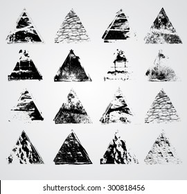 Grunge Triangles. Modern background. Big Set of Distressed Rubber Texture Stamp . 