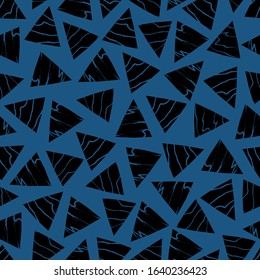 Grunge triangles on blue background seamless pattern. Vector illustration.