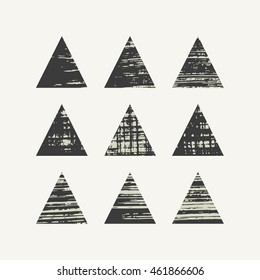 Grunge triangles set. Vector illustration.