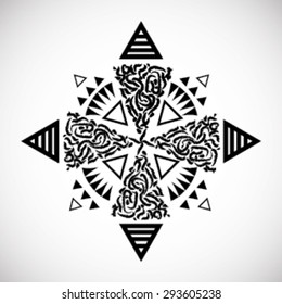 Grunge Tribal Tattoo Elements Collection. Aztec Vector Pattern Illustration . Hipster Icons isolated on White Background. . Native American Symbols. 
