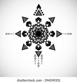 Grunge Tribal Tattoo Elements Collection. Aztec Vector  Illustration . Hipster Icons isolated on White Background. . Native American Symbols. 