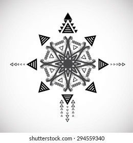 Grunge Tribal Tattoo Elements Collection. Aztec Vector Pattern Illustration . Hipster Icons isolated on White Background. . Native American Symbols. 