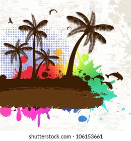 Grunge tropical background, vector illustration