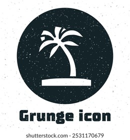 Grunge Tropical palm tree icon isolated on white background. Coconut palm tree. Monochrome vintage drawing. Vector