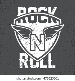 Grunge  t-shirt graphic design, grange print stamp "rock 'n' roll", creative design, Vector