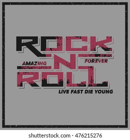 Grunge  t-shirt graphic design, grange print stamp "rock 'n' roll", creative design, Vector