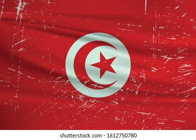 Grunge Tunisia flag. Tunisia flag with waving grunge texture. Vector background.