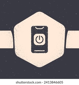 Grunge Turn off robot from phone icon isolated on grey background. Monochrome vintage drawing. Vector