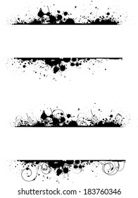Grunge two banners frame in black color with floral swirl elements