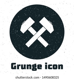 Grunge Two crossed hammers icon isolated on white background. Tool for repair.  Vector Illustration