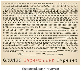 Grunge typewriter font. many alternatives for each glyph
