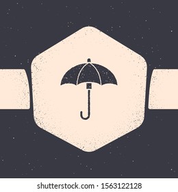Grunge Umbrella icon isolated on grey background. Waterproof icon. Protection, safety, security concept. Water resistant symbol. Monochrome vintage drawing. Vector Illustration