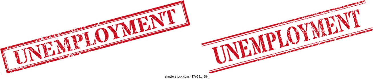 Grunge UNEMPLOYMENT stamp watermarks in red color. Stamps have rubber style. Vector rubber imitations with UNEMPLOYMENT caption inside double rectangle frame, or double parallel lines.