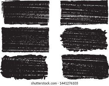 Grunge Uneven Rectangular Stamps Collection. Can be used as  Banners, Insignias or Badges. Vector Distressed Textures Set. Blank Handdrawn Shapes. Vector Illustration. Black isolated on white. EPS10.